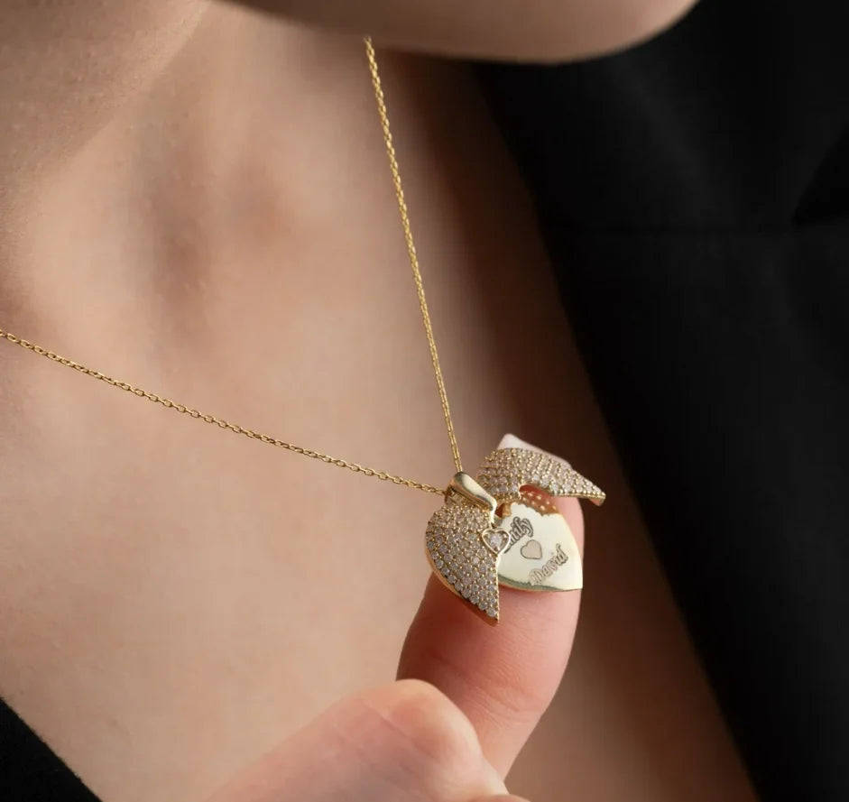 Collana Cuore Ali d'Angelo | Personalizzabile